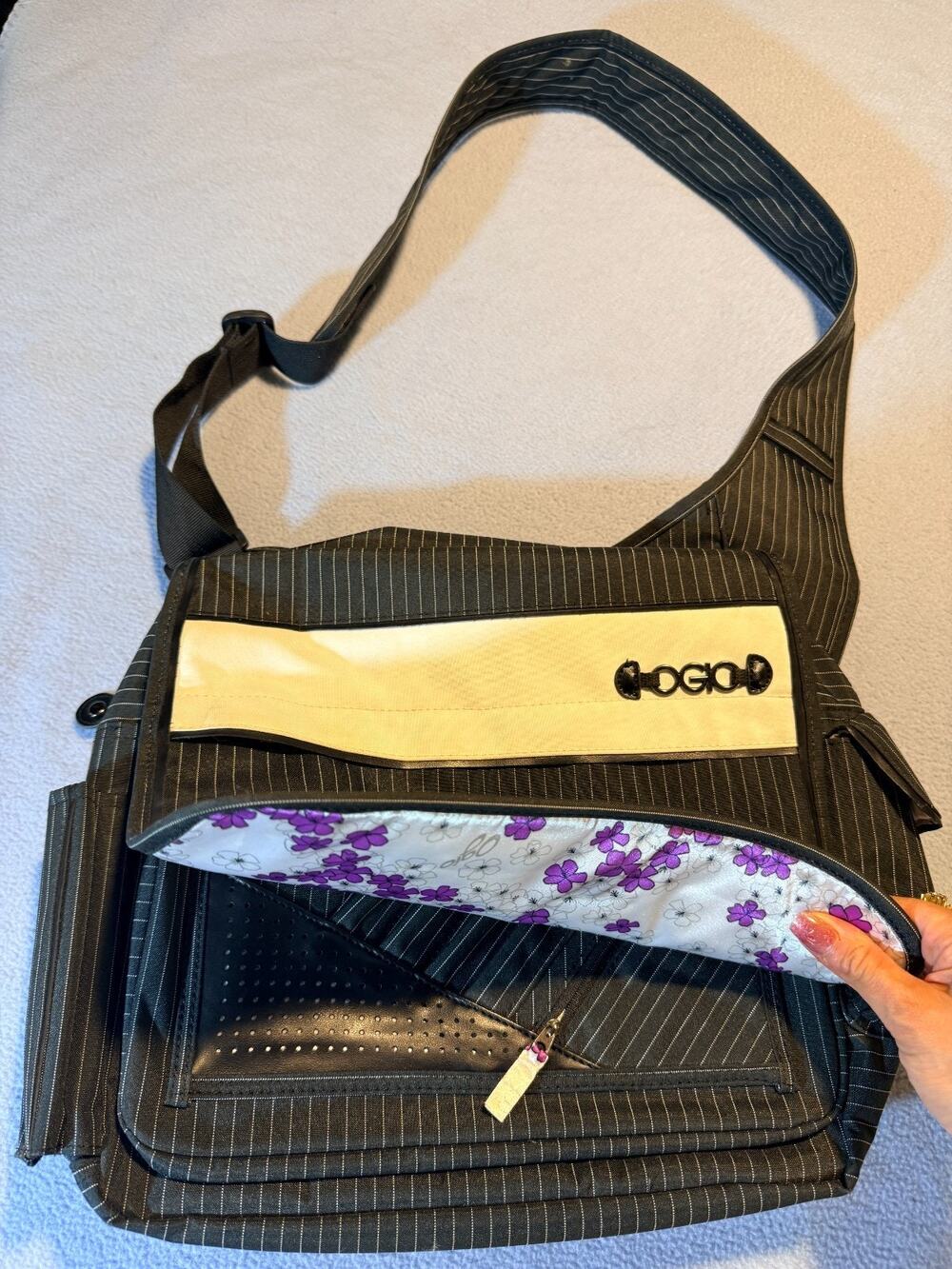RETIRED OGIO Women's Crossbody Black Stripe Messenger Computer Bag Floral